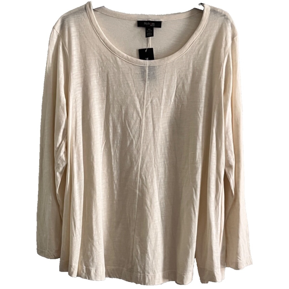(NWT) Style & Co Women's Warm Ivory Long Sleeve Seamed T-Shirt Plus Size 0X/XXL
